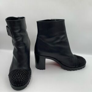 Christian Louboutin Olivia Snow Black Leather Ankle Boots with Red Soles